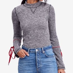 Free People Gray Mock Neck Mountaineer Cuff Top